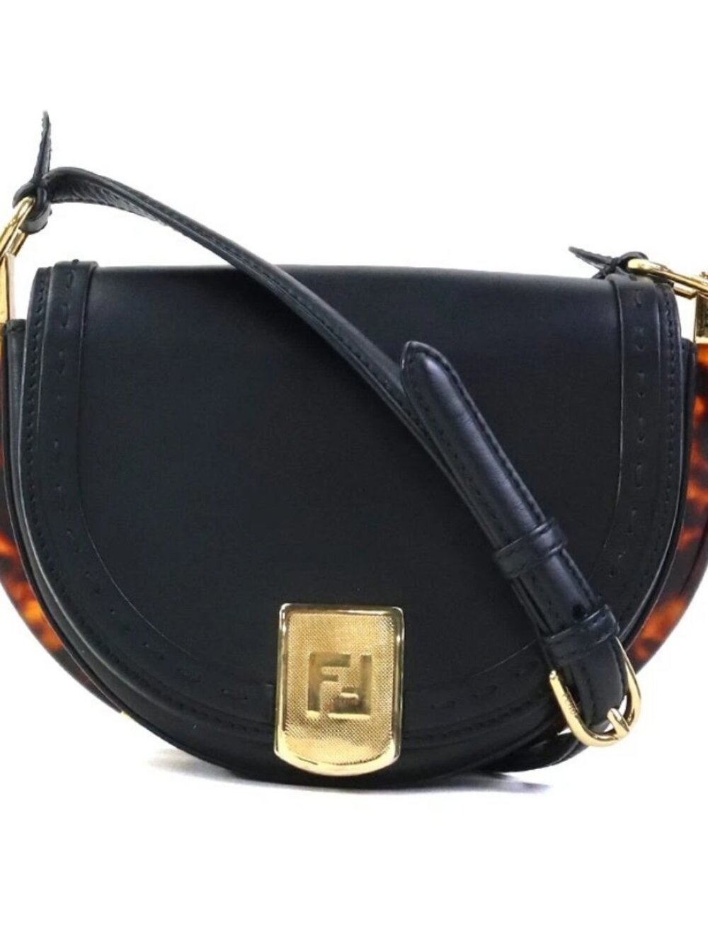 FENDI Moonlight Shoulder Bag Black/Brown Leather/Goldtone